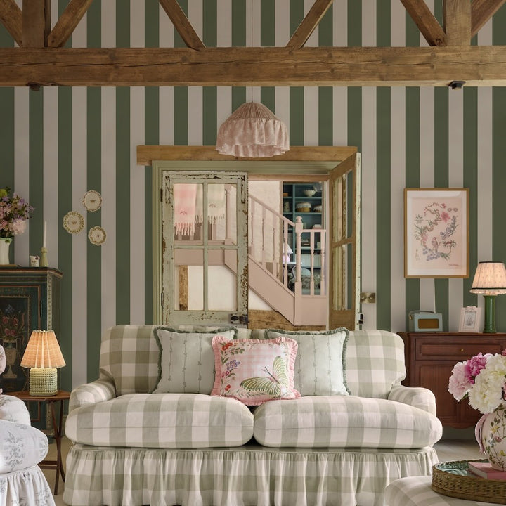 Cath Kidston Canopy Stripe Vintage Green Wallpaper