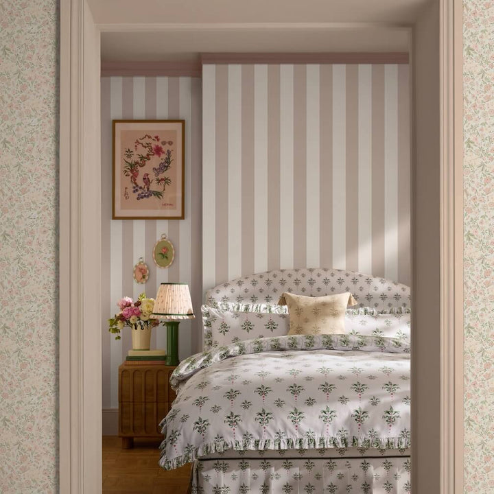 Cath Kidston Canopy Stripe Rose Pink and Cream Wallpaper