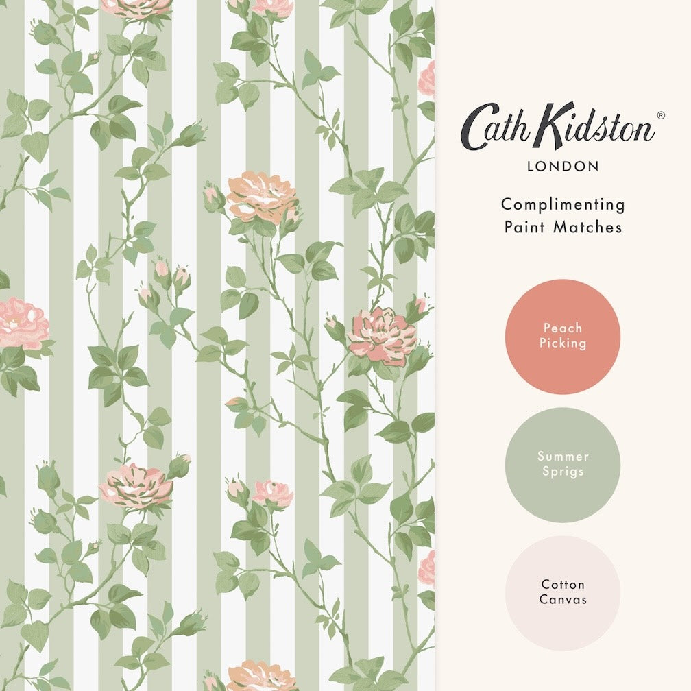 Cath Kidston Climbing Rose Pink and Sage Wallpaper