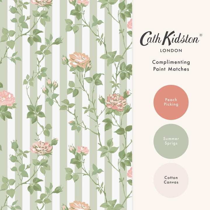Cath Kidston Climbing Rose Pink and Sage Wallpaper