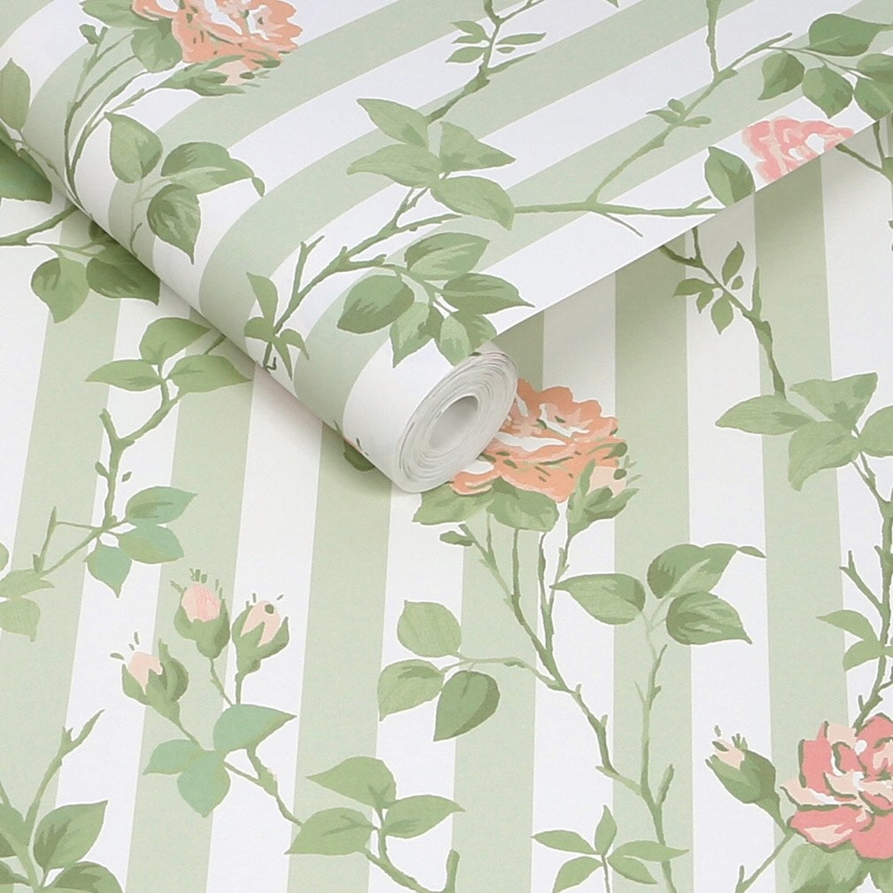 Cath Kidston Climbing Rose Pink and Sage Wallpaper