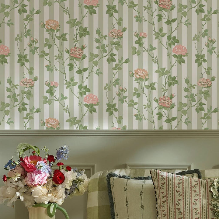 Cath Kidston Climbing Rose Pink and Sage Wallpaper