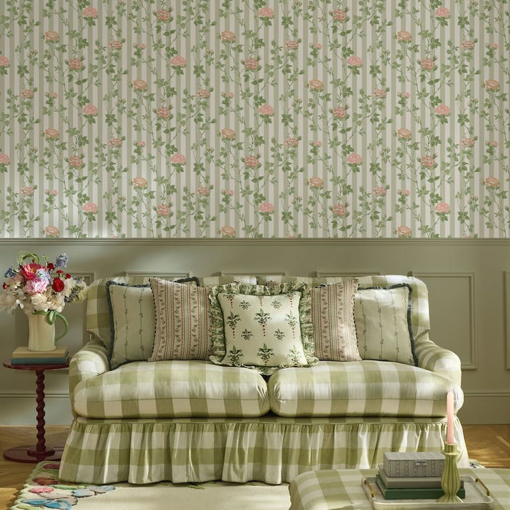 Cath Kidston Climbing Rose Pink and Sage Wallpaper
