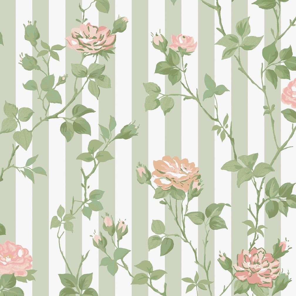 Cath Kidston Climbing Rose Pink and Sage Wallpaper
