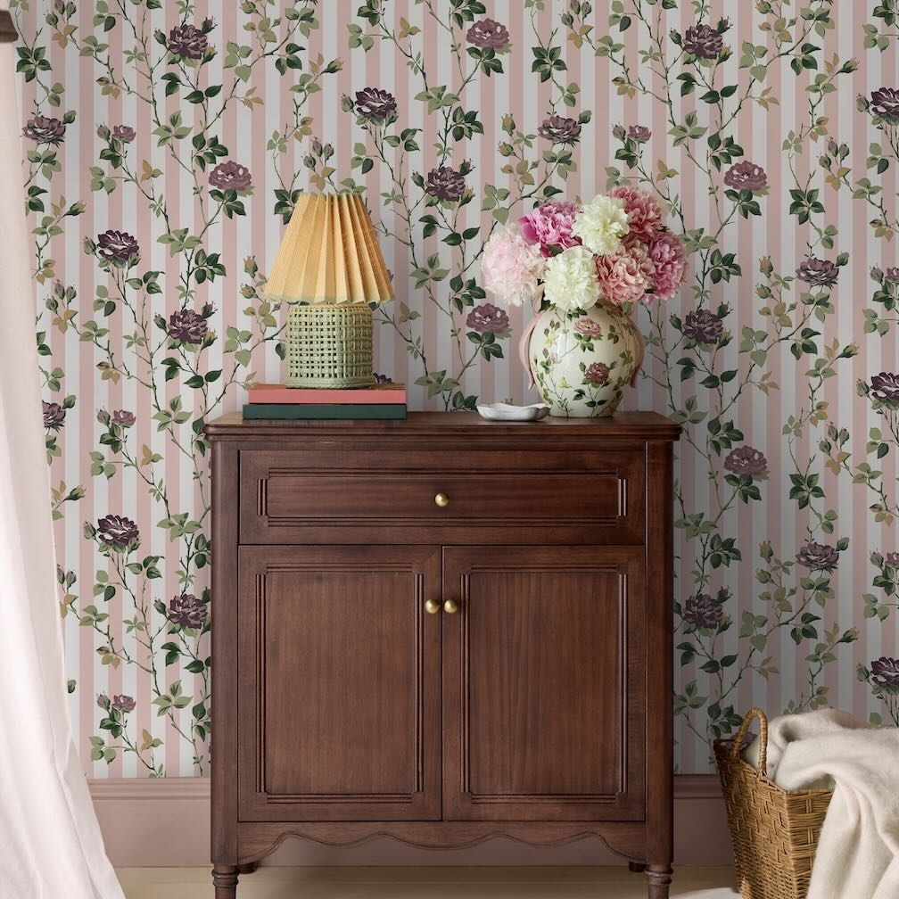 Cath Kidston Climbing Rose Pink and Mauve Wallpaper