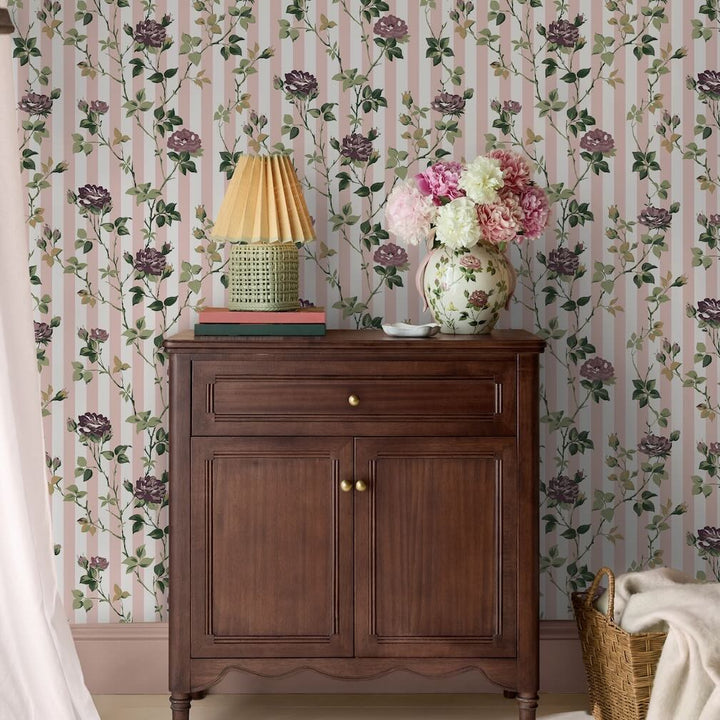 Cath Kidston Climbing Rose Pink and Mauve Wallpaper