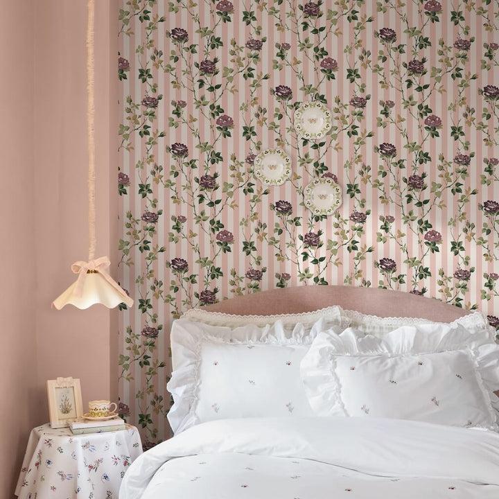 Cath Kidston Climbing Rose Pink and Mauve Wallpaper