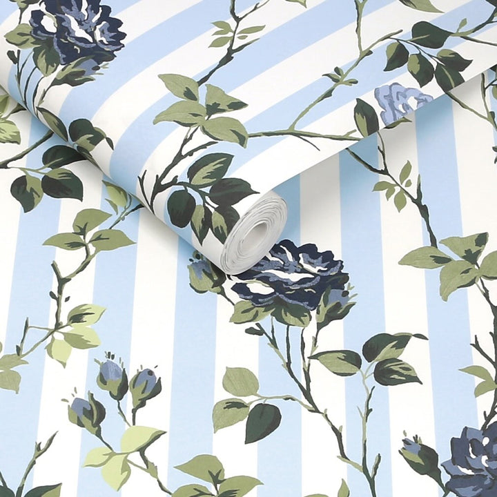 Cath Kidston Climbing Rose Blue Wallpaper