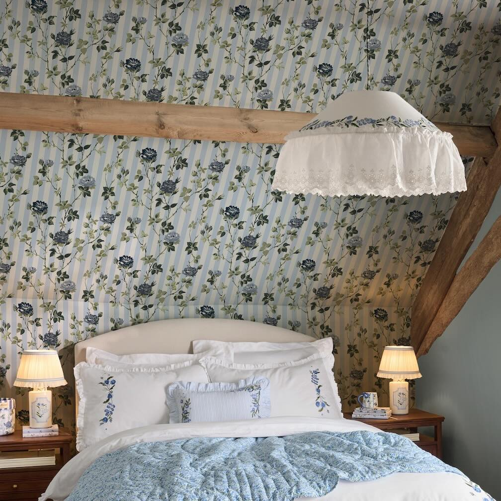 Cath Kidston Climbing Rose Blue Wallpaper