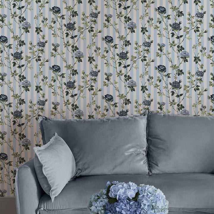 Cath Kidston Climbing Rose Blue Wallpaper