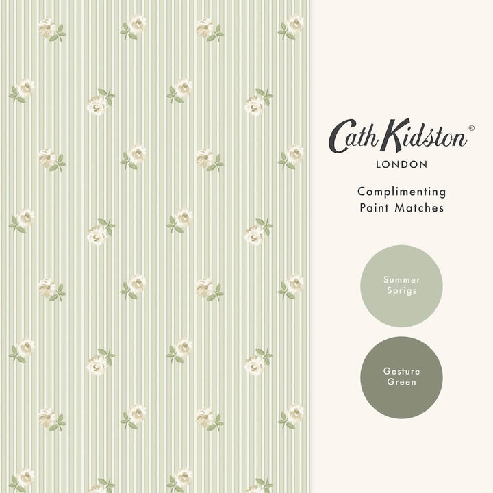 Cath Kidston Rose Spaced Stripe Sage Wallpaper