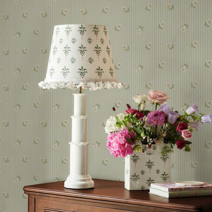 Cath Kidston Rose Spaced Stripe Sage Wallpaper