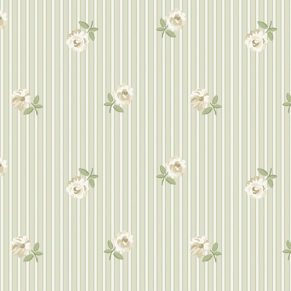 Cath Kidston Rose Spaced Stripe Sage Wallpaper