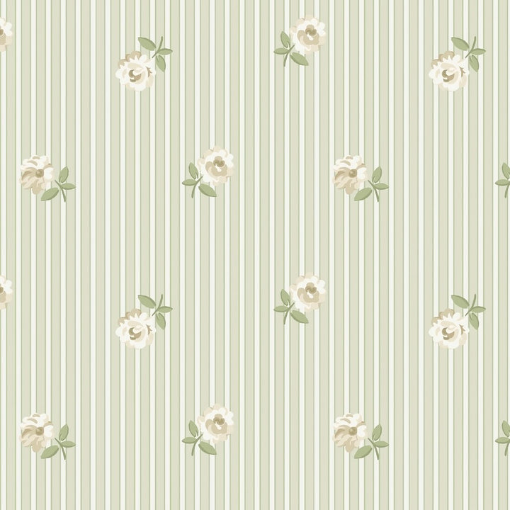 Cath Kidston Rose Spaced Stripe Sage Wallpaper