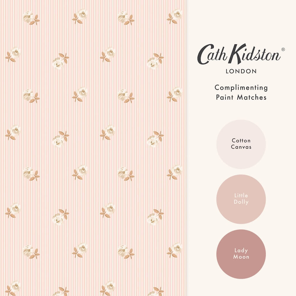 Cath Kidston Rose Spaced Stripe Pink Wallpaper