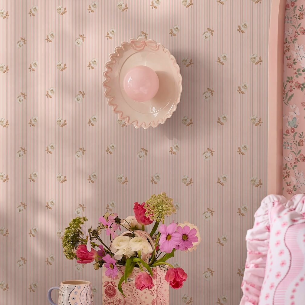 Cath Kidston Rose Spaced Stripe Pink Wallpaper