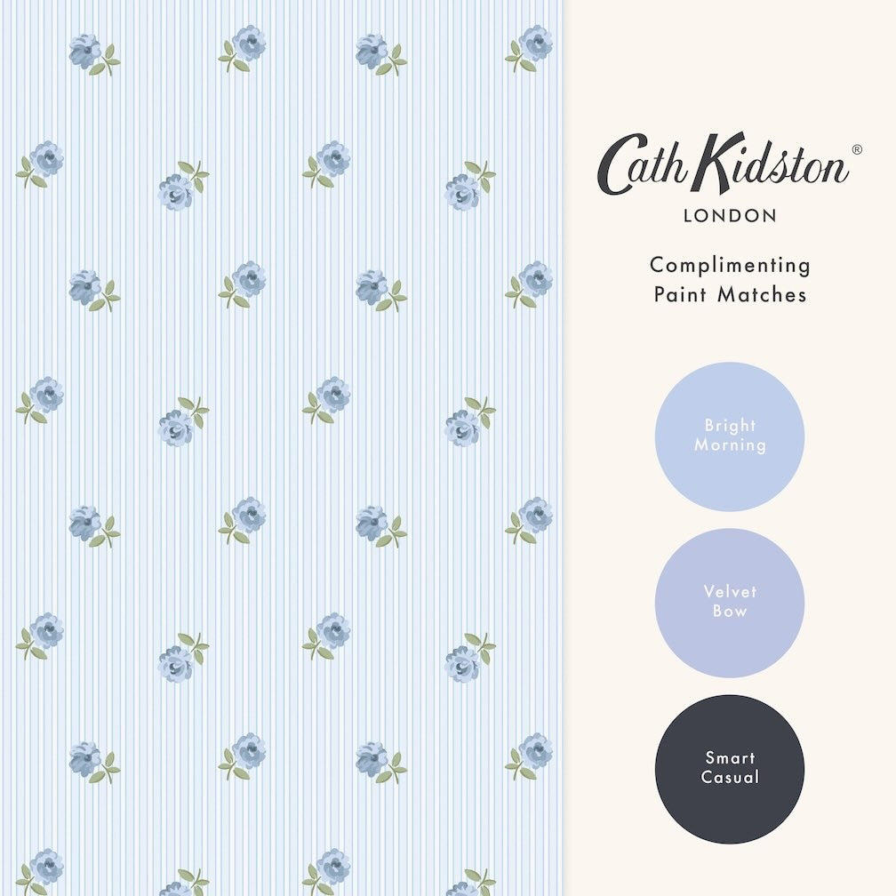 Cath Kidston Rose Spaced Stripe Blue Wallpaper