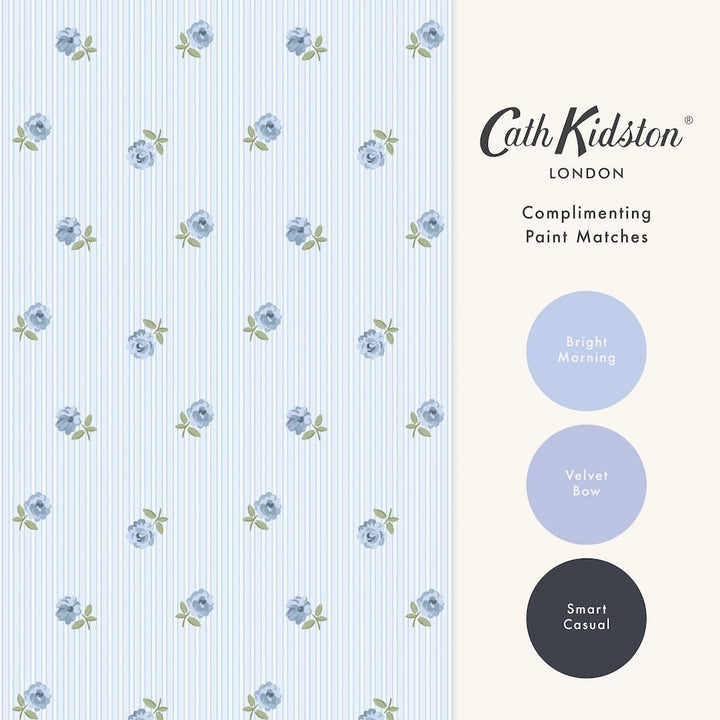 Cath Kidston Rose Spaced Stripe Blue Wallpaper