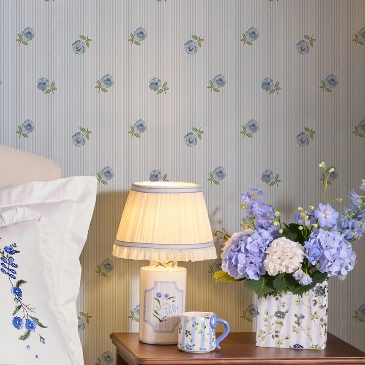 Cath Kidston Rose Spaced Stripe Blue Wallpaper