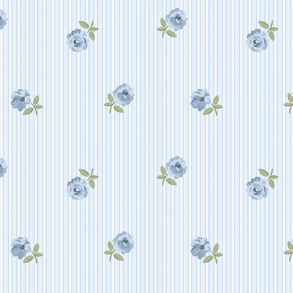 Cath Kidston Rose Spaced Stripe Blue Wallpaper