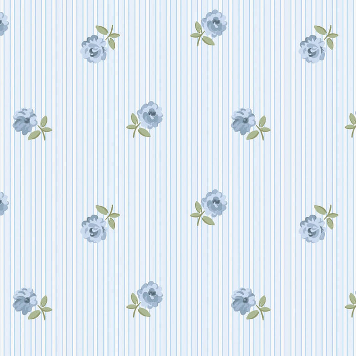 Cath Kidston Rose Spaced Stripe Blue Wallpaper