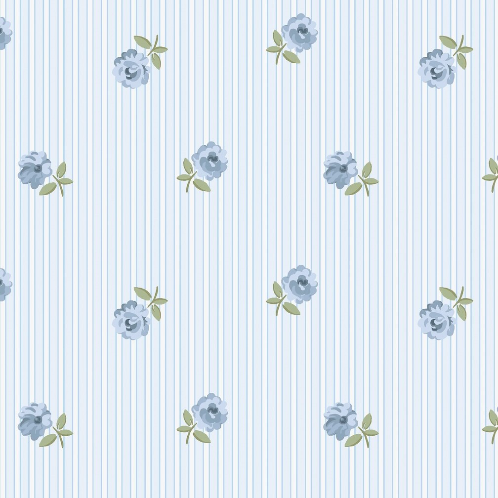 Cath Kidston Rose Spaced Stripe Blue Wallpaper