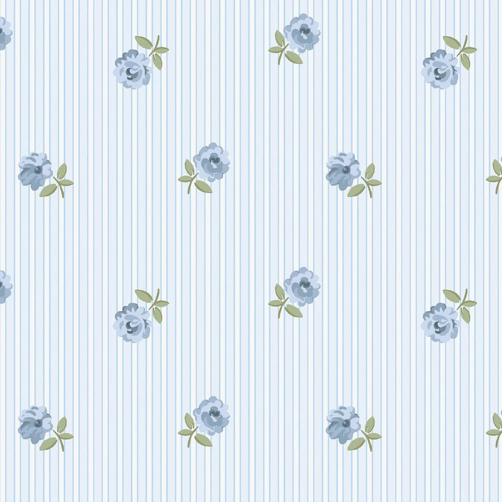 Cath Kidston Rose Spaced Stripe Blue Wallpaper