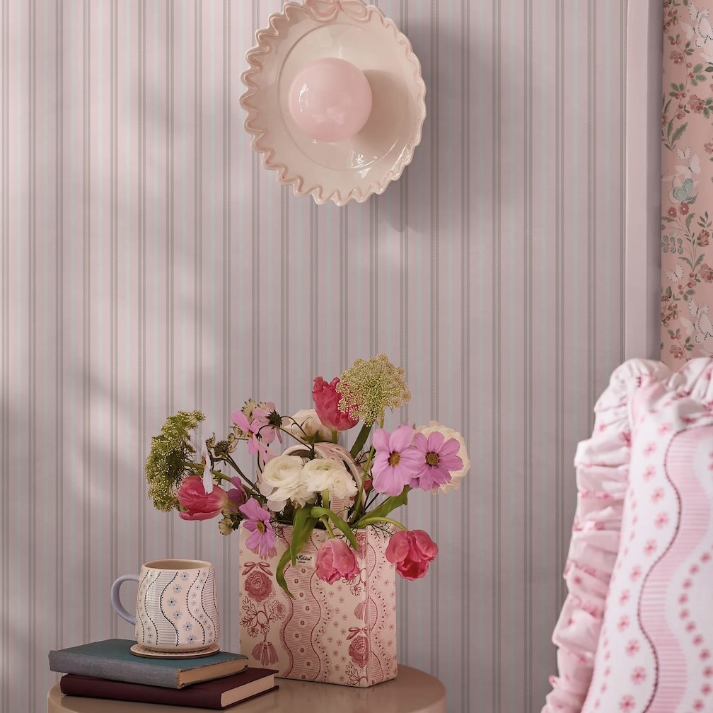 Cath Kidston Stitched Stripe Pink Wallpaper