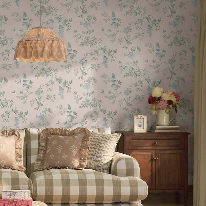 Cath Kidston Birds and Roses Blue Wallpaper
