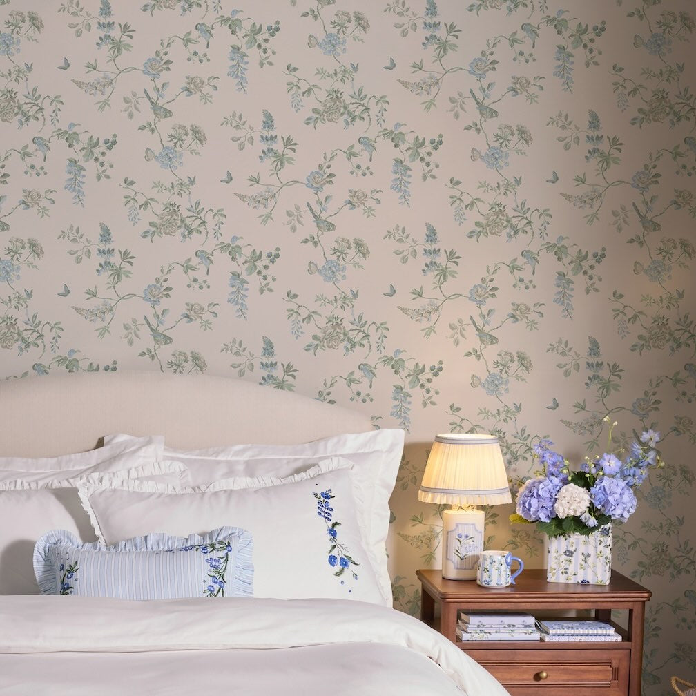 Cath Kidston Birds and Roses Blue Wallpaper