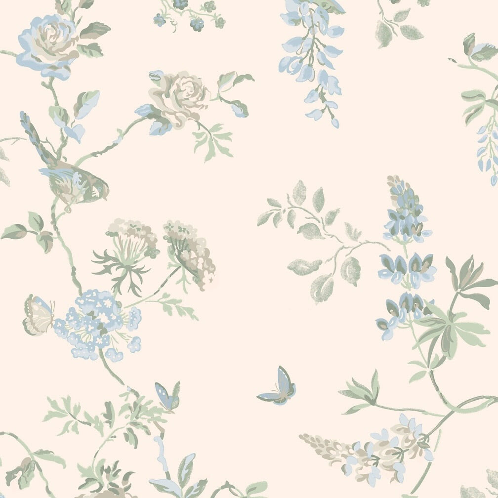 Cath Kidston Birds and Roses Blue Wallpaper
