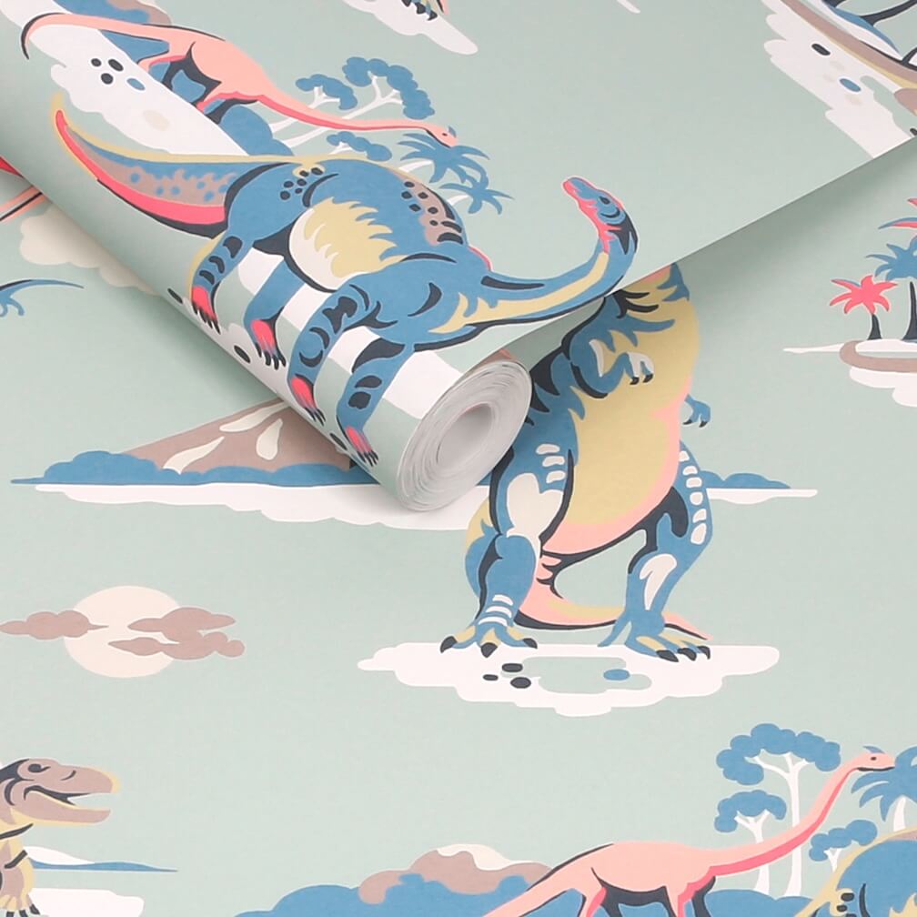 Cath Kidston Dinosaurs Duck Egg Wallpaper