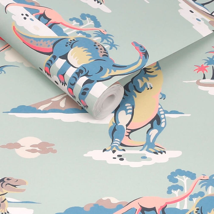 Cath Kidston Dinosaurs Duck Egg Wallpaper