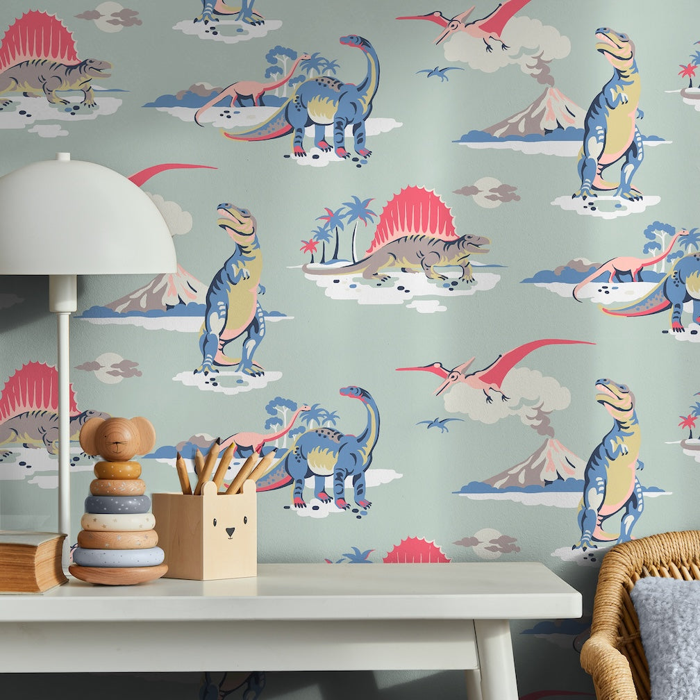 Cath Kidston Dinosaurs Duck Egg Wallpaper