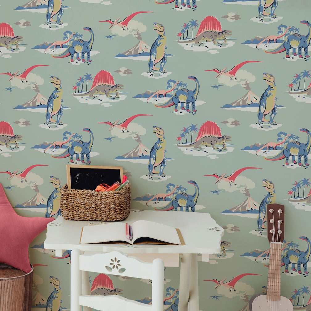Cath Kidston Dinosaurs Duck Egg Wallpaper