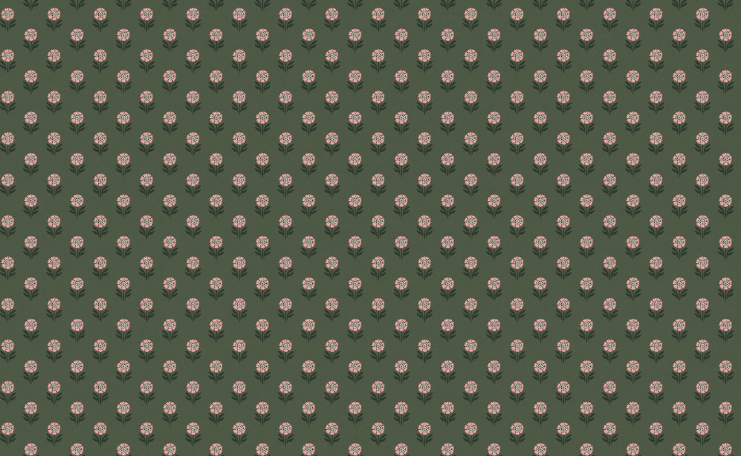 Joules Wood Block Floral Pink & Green Wallpaper
