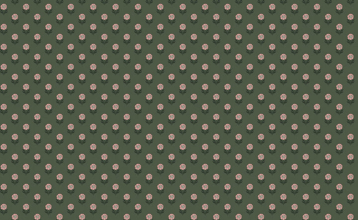 Joules Wood Block Floral Pink & Green Wallpaper