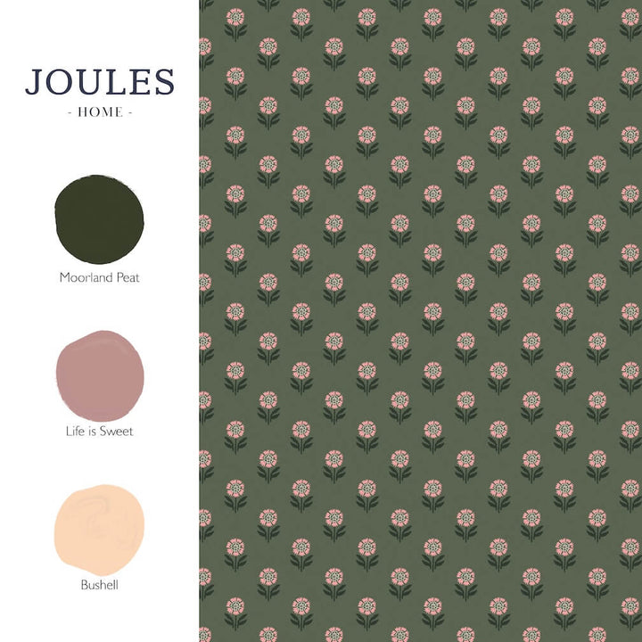 Joules Wood Block Floral Pink & Green Wallpaper