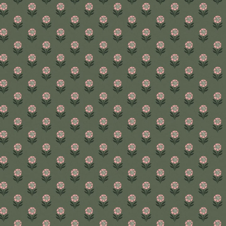 Joules Wood Block Floral Pink & Green Wallpaper