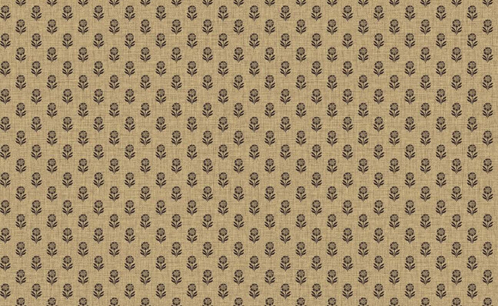 Joules Wood Block Floral Grasscloth & Brown Wallpaper