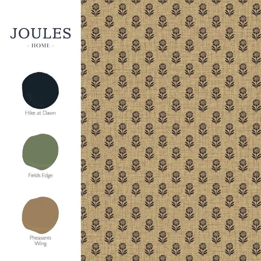 Joules Wood Block Floral Grasscloth & Brown Wallpaper