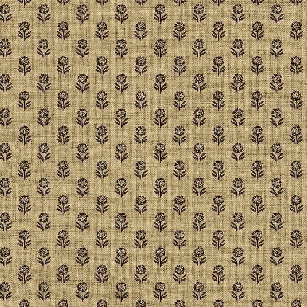 Joules Wood Block Floral Grasscloth & Brown Wallpaper