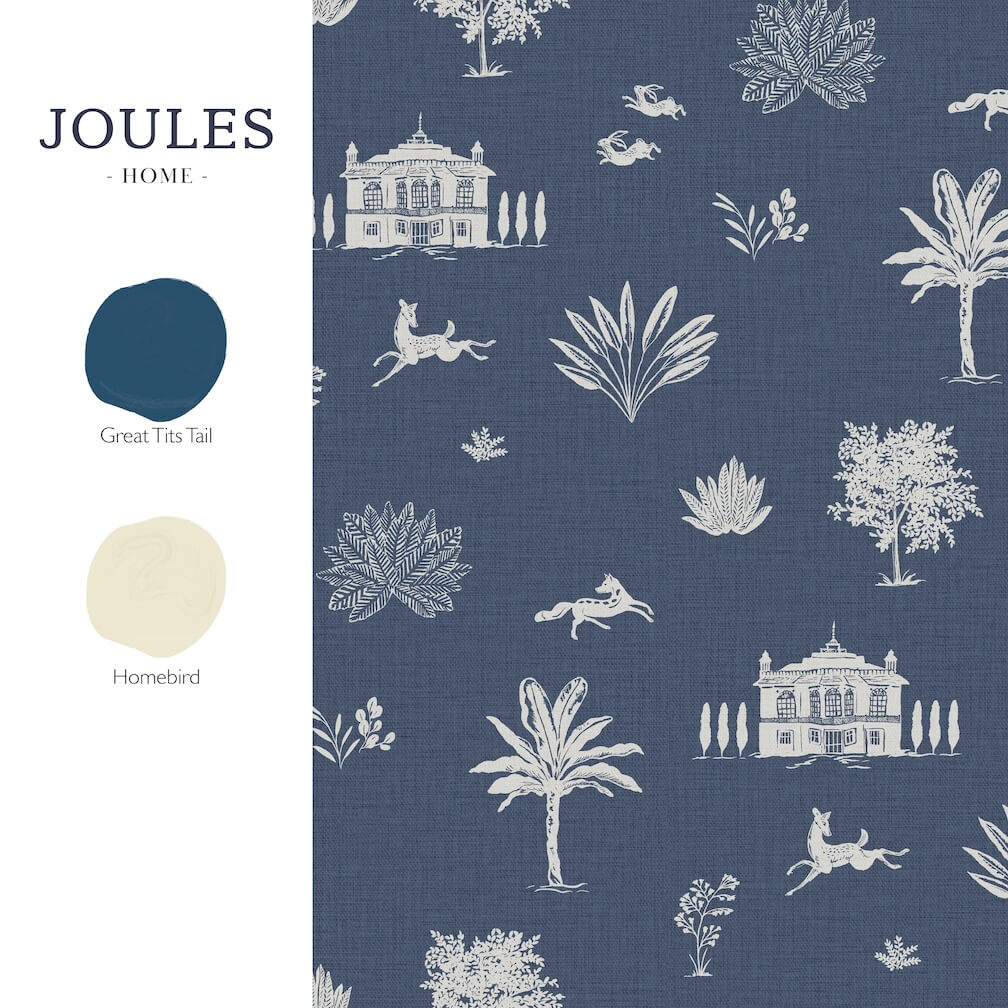 Joules Country House Icons Blue Wallpaper