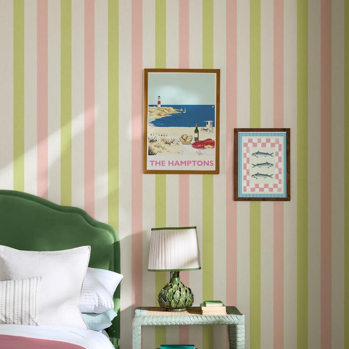 Joules Multi Stripe Pink Chartreuse Wallpaper