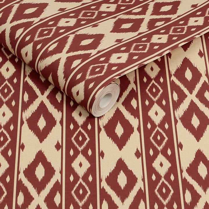 Joules Ikat Stripe Red Wallpaper