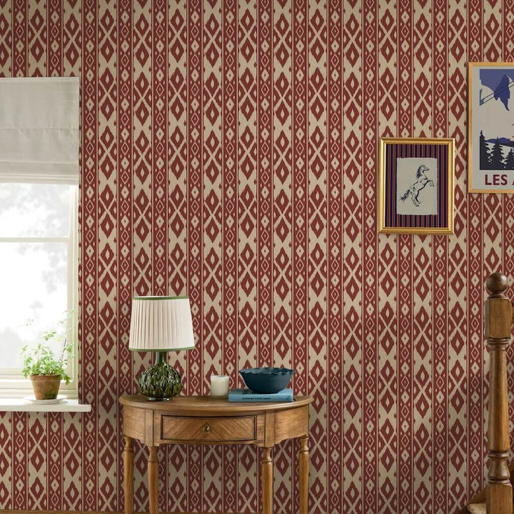 Joules Ikat Stripe Red Wallpaper