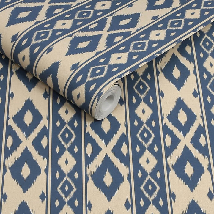 Joules Ikat Stripe Blue Wallpaper