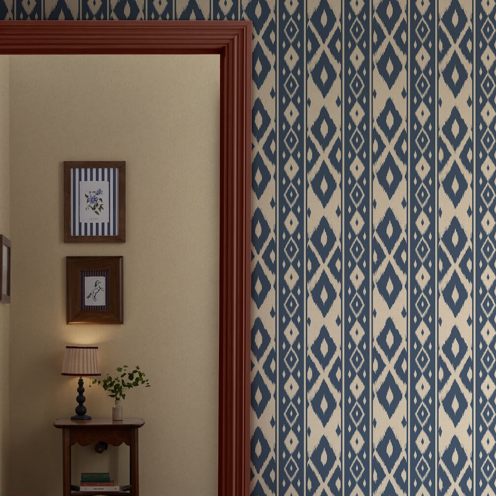 Joules Ikat Stripe Blue Wallpaper