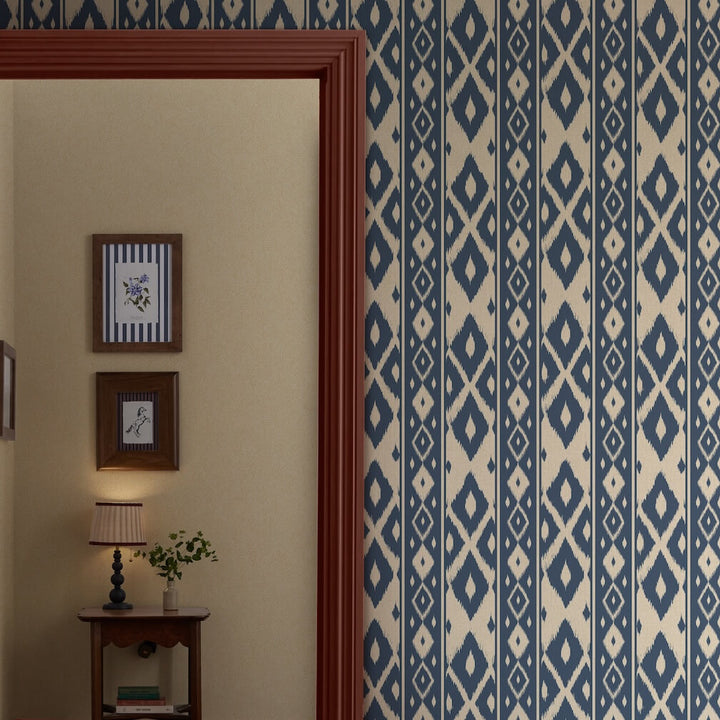 Joules Ikat Stripe Blue Wallpaper