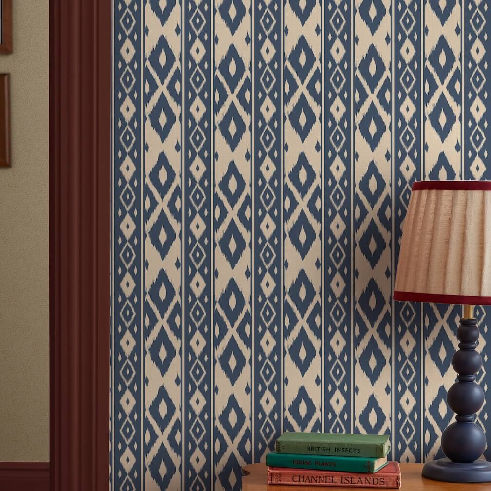 Joules Ikat Stripe Blue Wallpaper